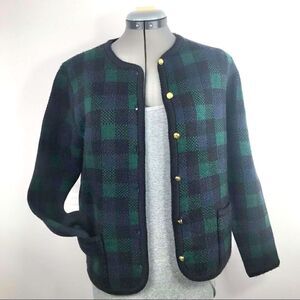 Crystal-Kobe early 2000’s Navy and Green Plaid Soft Knit Blazer Jacket